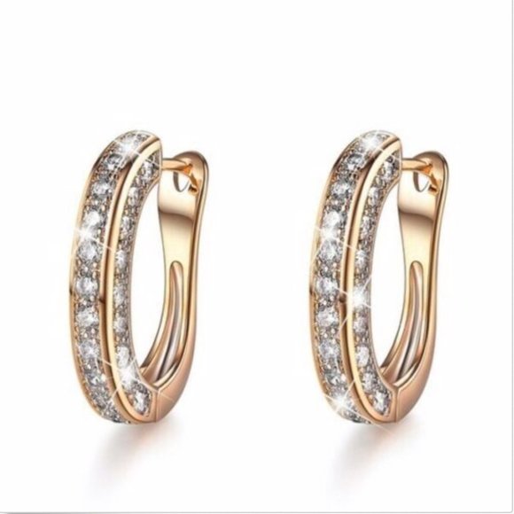 New 18k Gold Plated Cubic Zirconia Hoop Earrings - Picture 3 of 6